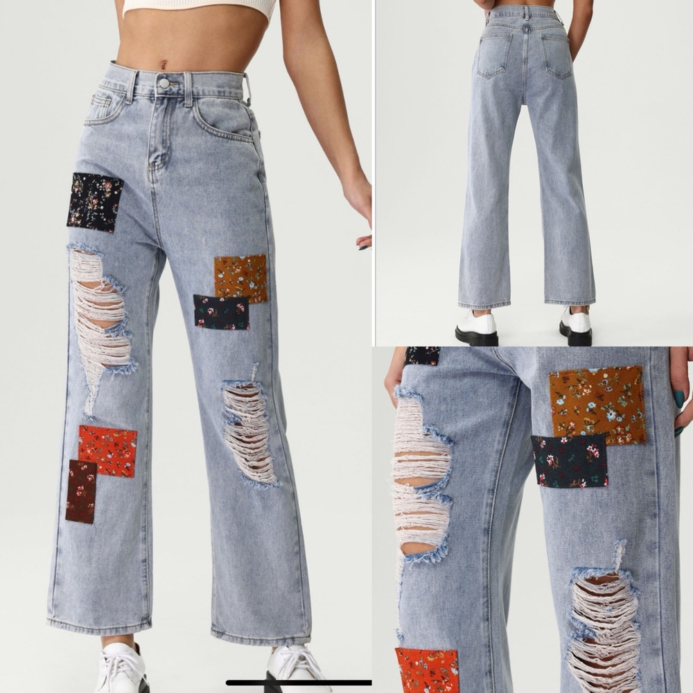 Cider Distressed Patchwork Jeans Size Small